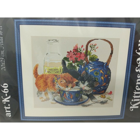 Merejka Cross Stitch Kit K-66 Kittens Milk Tea Cute Cats Flower Country Cabin‎ - Picture 3 of 6